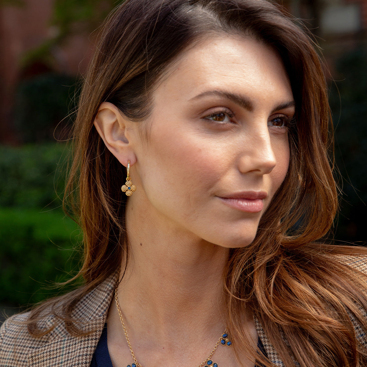 Berry Clover Hoop Earrings with Double Sided Charm - Blue Labradorite - Image 3