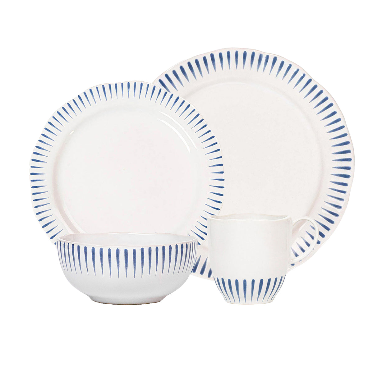 Sitio Stripe 4pc Place Setting with Mug - Delft Blue