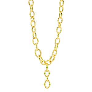 Bangkok Bamboo Link Necklace. 18 - Gold/Green Enamel