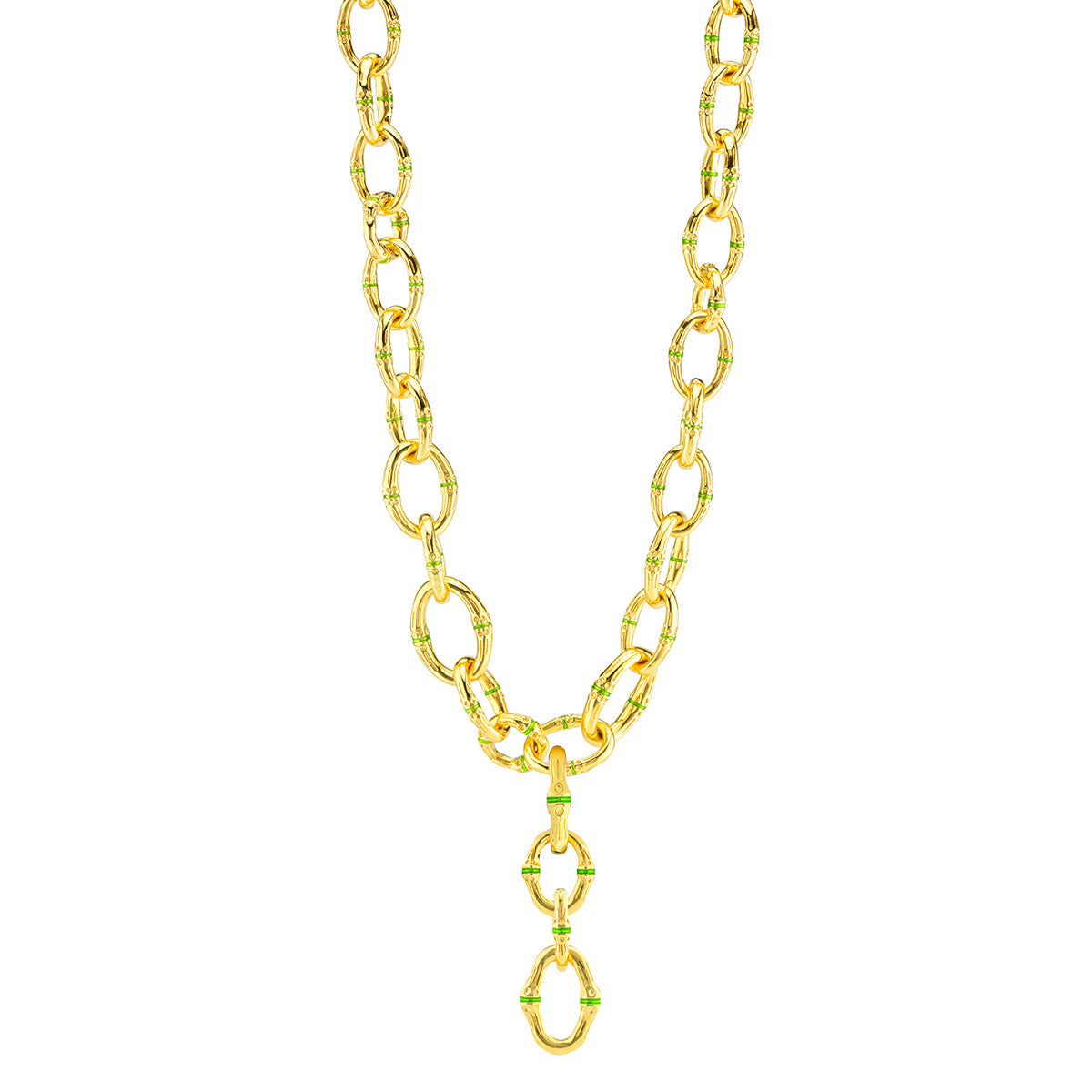 Bangkok Bamboo Link Necklace. 18 - Gold/Green Enamel