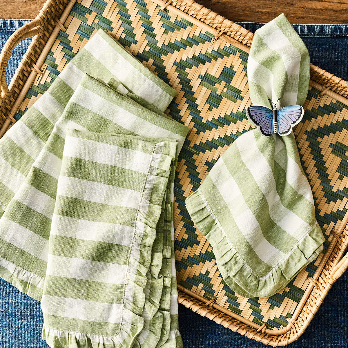 Gingham Ruffle Napkin Set/4 - Seagrass - Image 4