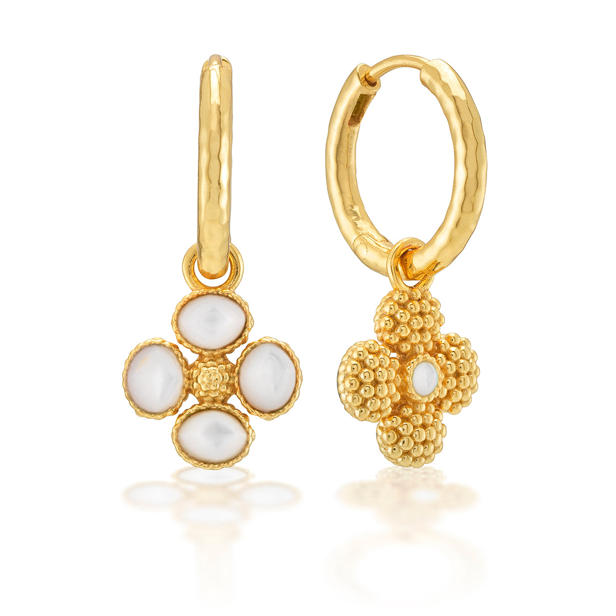 Berry Clover Hoop Earrings with Double Sided Charm - MOP - Image 2