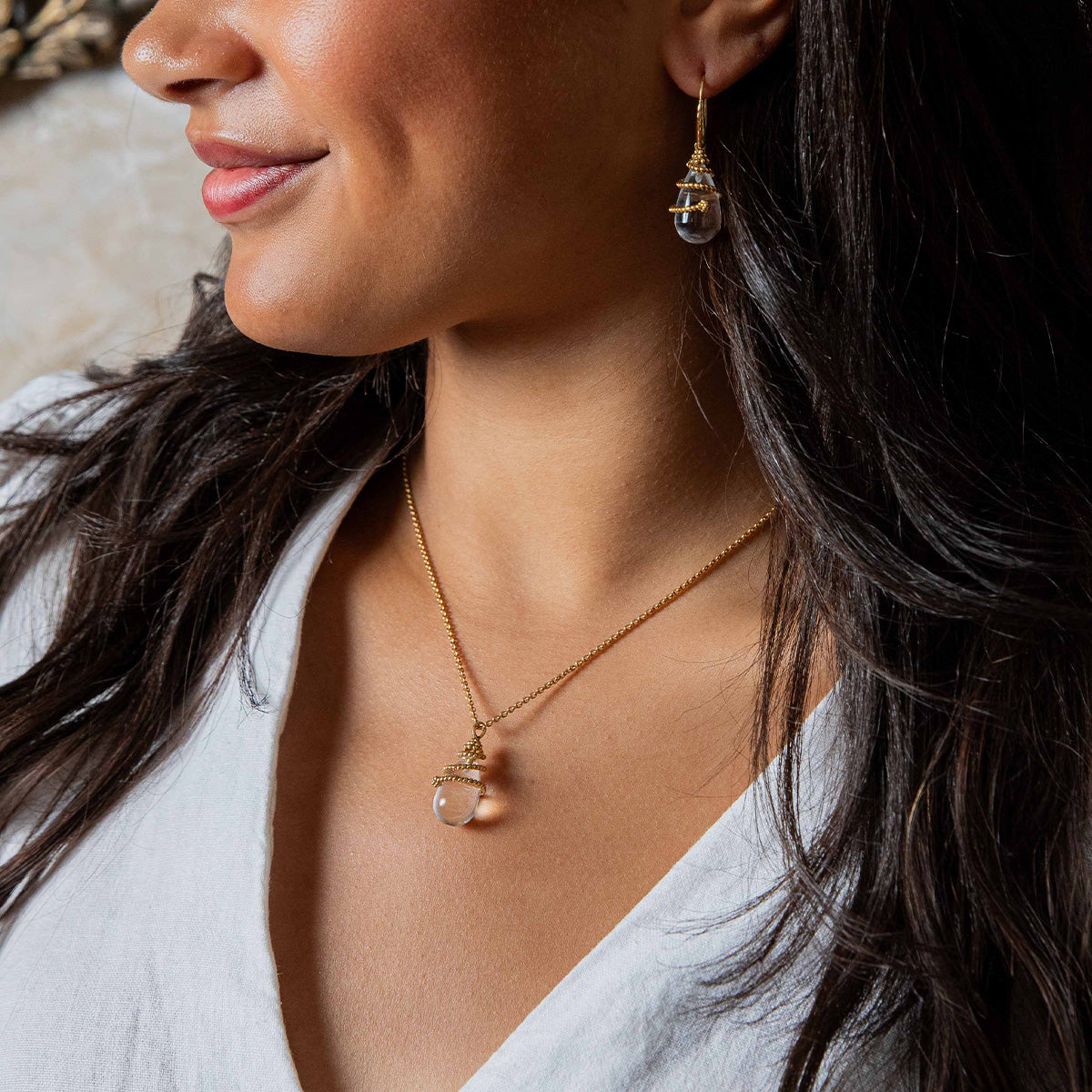 Lily Charm Necklace. 16+2 - Clear Quartz - Image 4