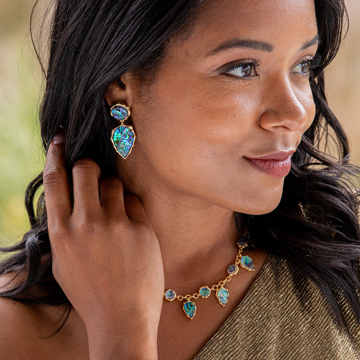 Aurora Double Drop Post Earrings - Abalone - Image 2