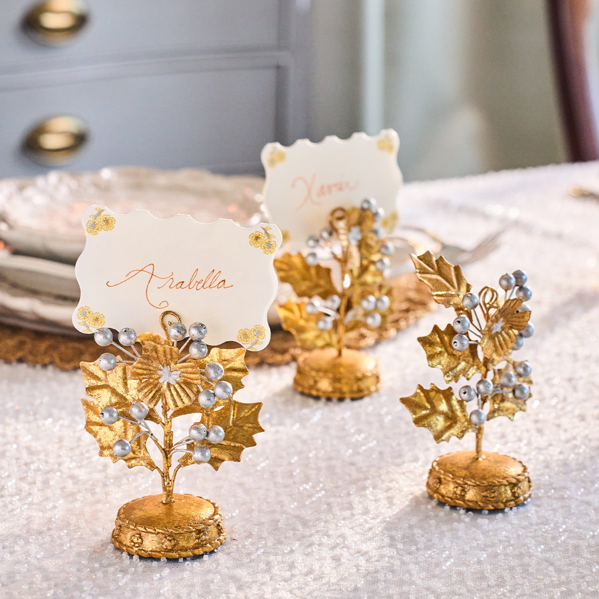 Forest Walk Holly Place Card Holder - Gold/Silver - Image 4