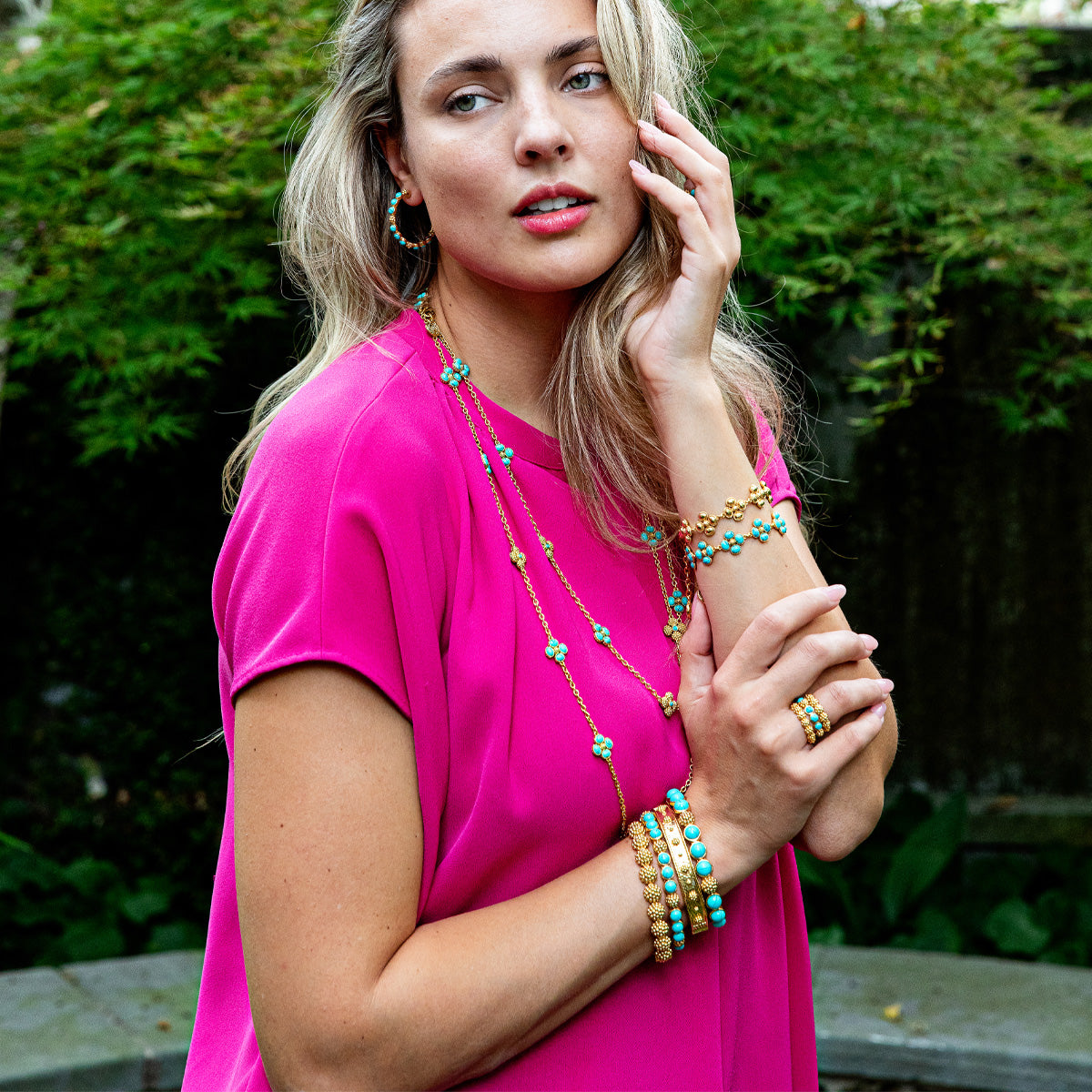 Berry Gem Hinged Bangle - Turquoise - Image 2