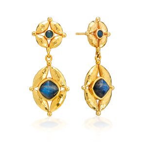 Mystic Eye Post Drop Earrings - Blue Labradorite