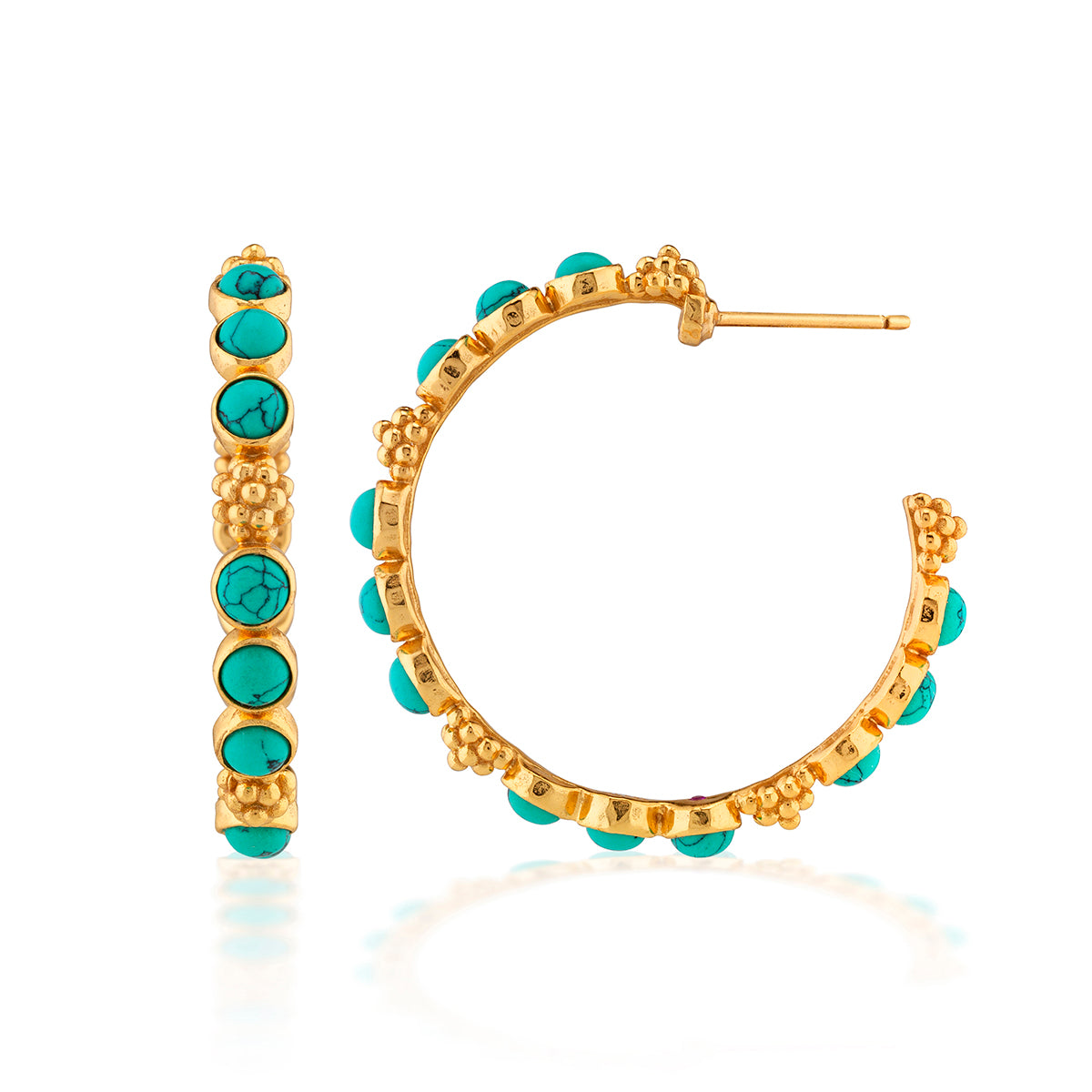 Berry Gem Medium Hoop Earrings - Turquoise - Image 3