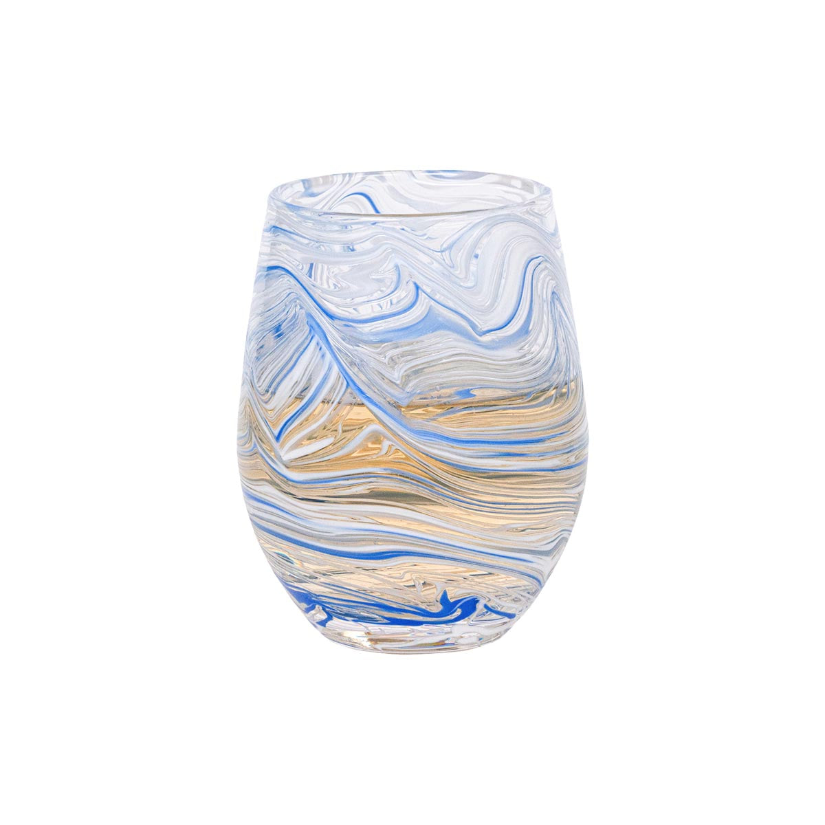 Puro Marbled Stemless Wine Glass - Blue - Image 2
