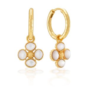 Berry Clover Hoop Earrings with Double Sided Charm - MOP