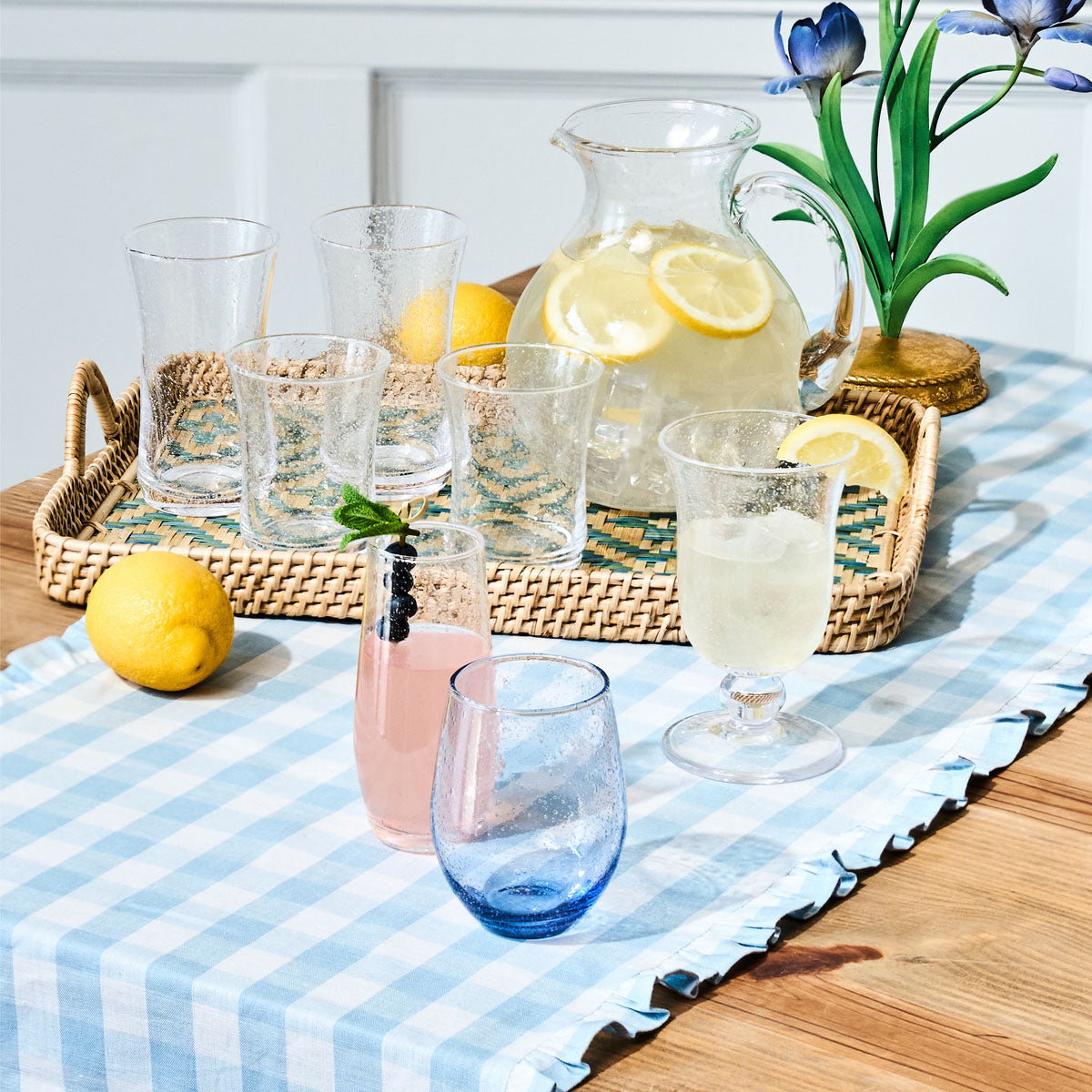 Gingham Ruffle 18 x 90 Table Runner - Ocean - Image 2