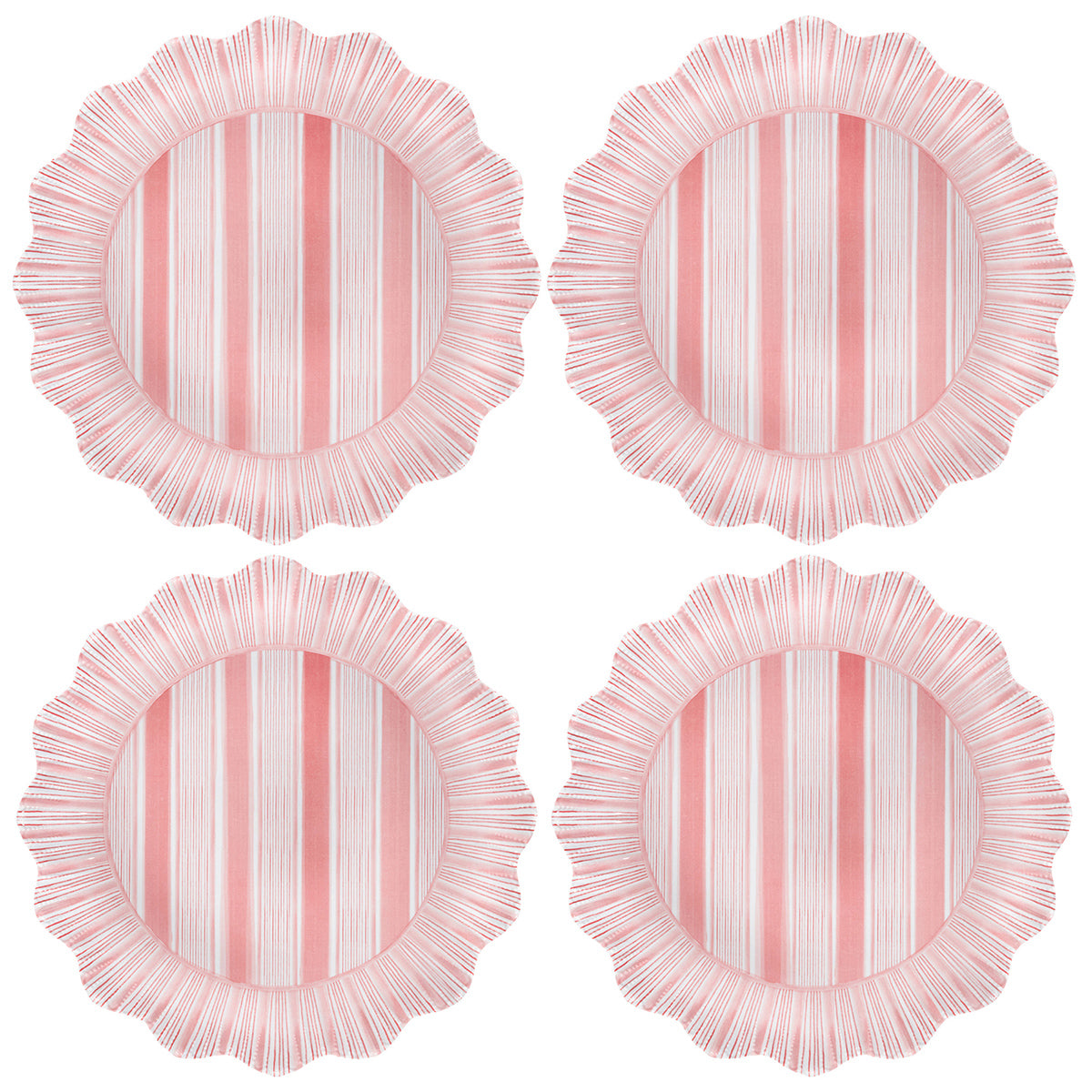 Cabana Stripe Melamine Dinner Plate Set/4 - Coral - Image 2