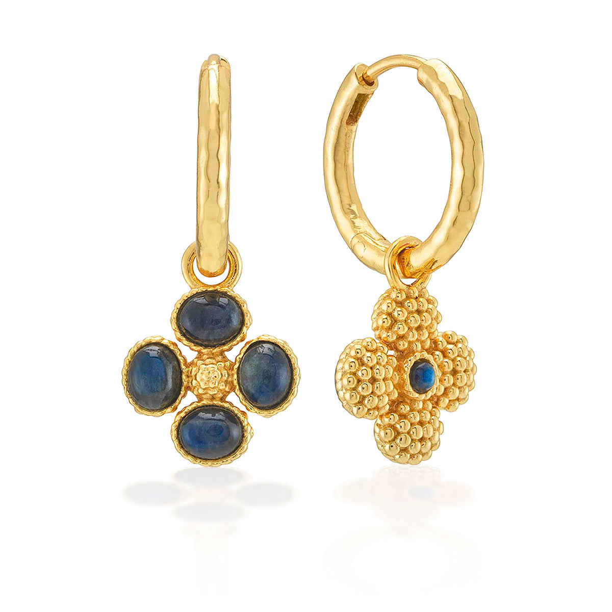 Berry Clover Hoop Earrings with Double Sided Charm - Blue Labradorite - Image 2