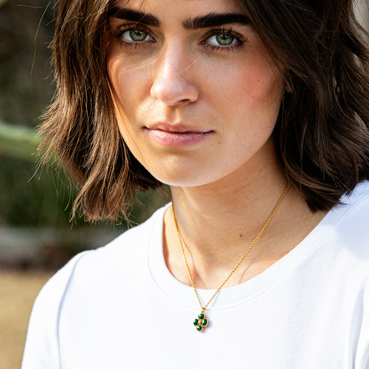 Berry Clover Double Sided Charm Necklace. 16+2 - Malachite - Image 6