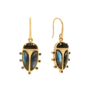 Scarab Petite Drop Earrings - Blue Labradorite/Black Agate