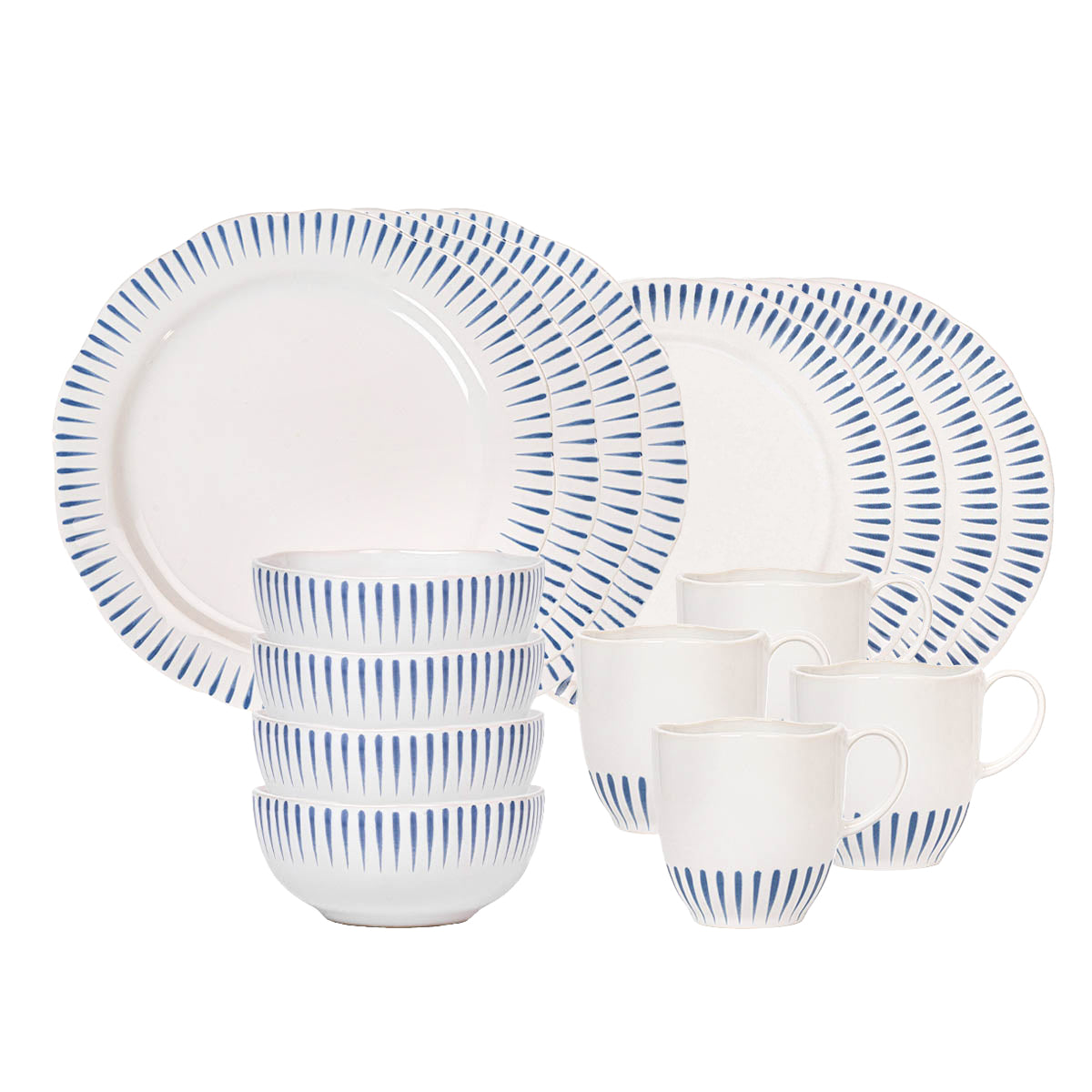 Sitio Stripe 16pc Place Setting - Delft Blue