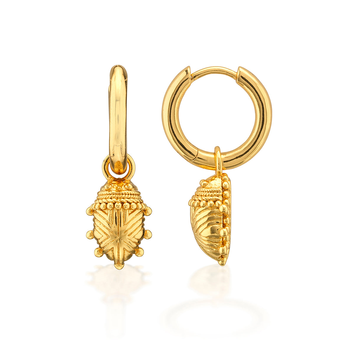 Scarab Huggie Charm Earrings - Gold - Image 3
