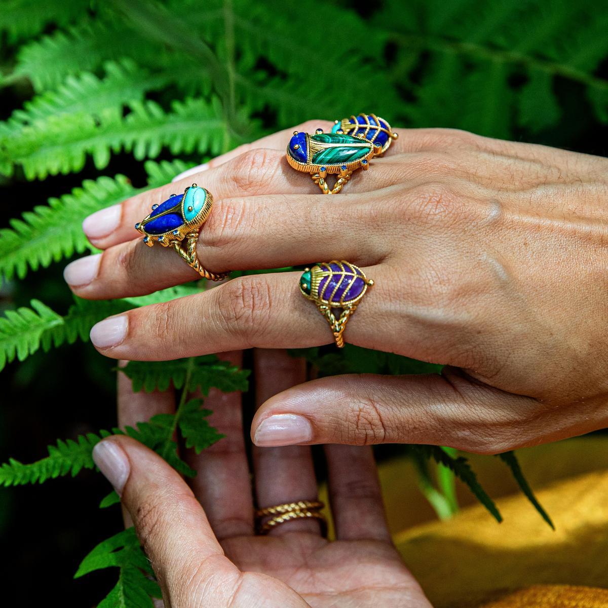 Scarab Petite Ring - Malachite/Amethyst - Image 2