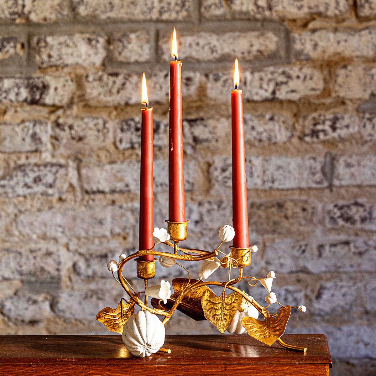 Forest Walk Pumpkin & Vine Triple Candlestick Holder - Gold - Image 4