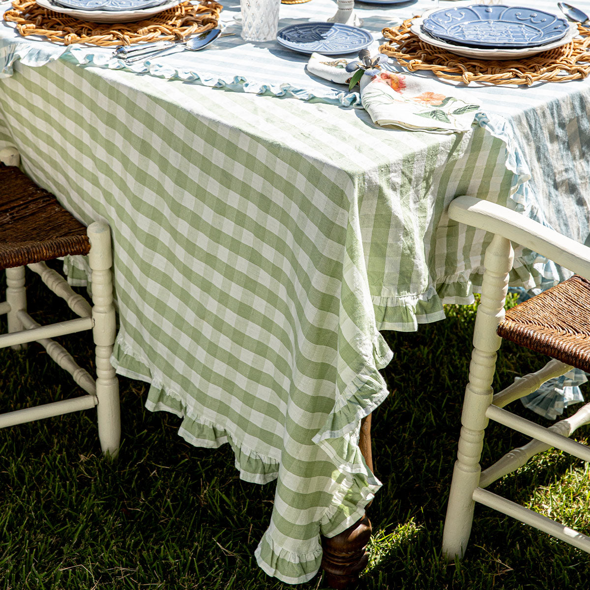 Gingham Ruffle 60 x 120 Tablecloth - Seagrass - Image 3
