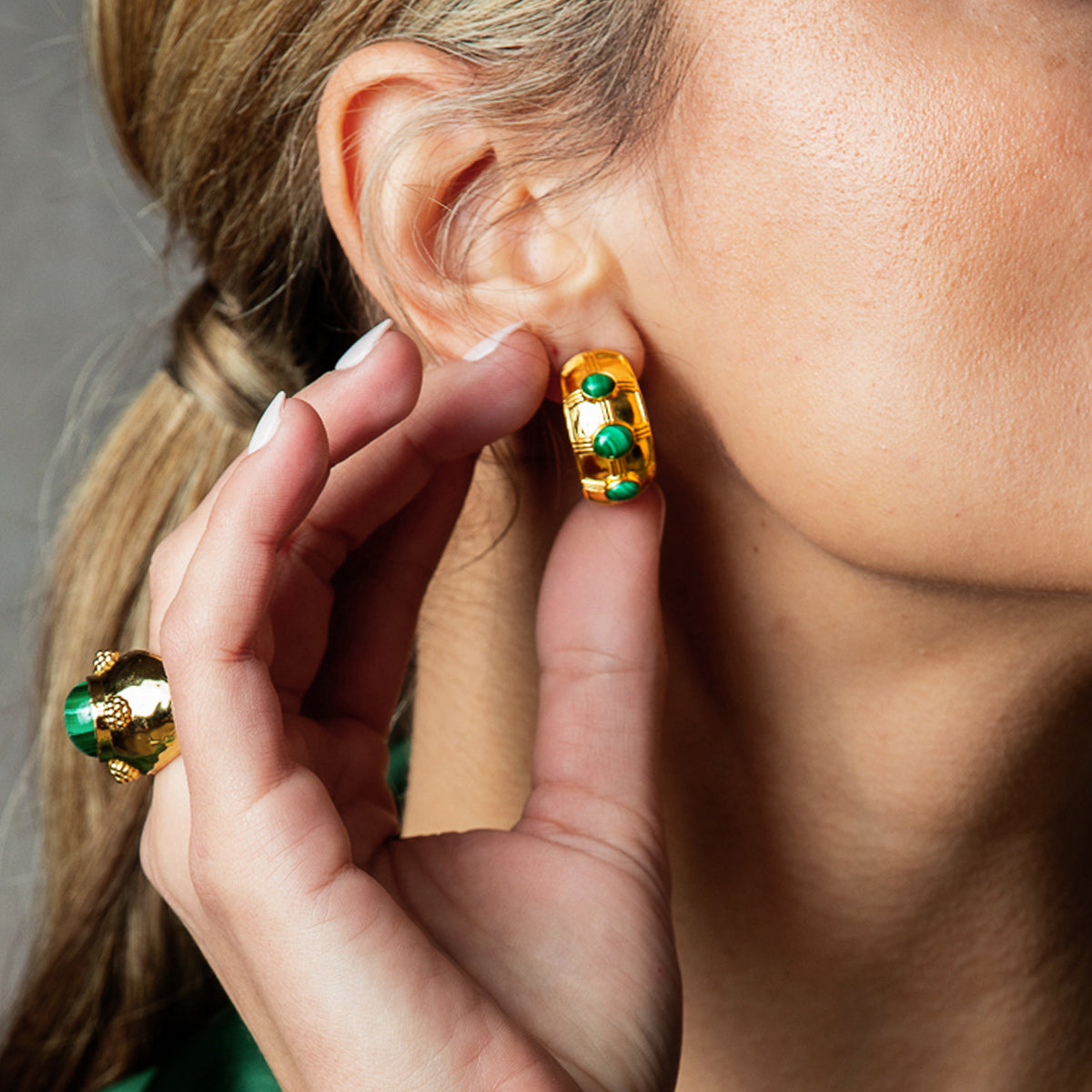 Cleopatra Bold Hoop Earrings - Malachite - Image 4