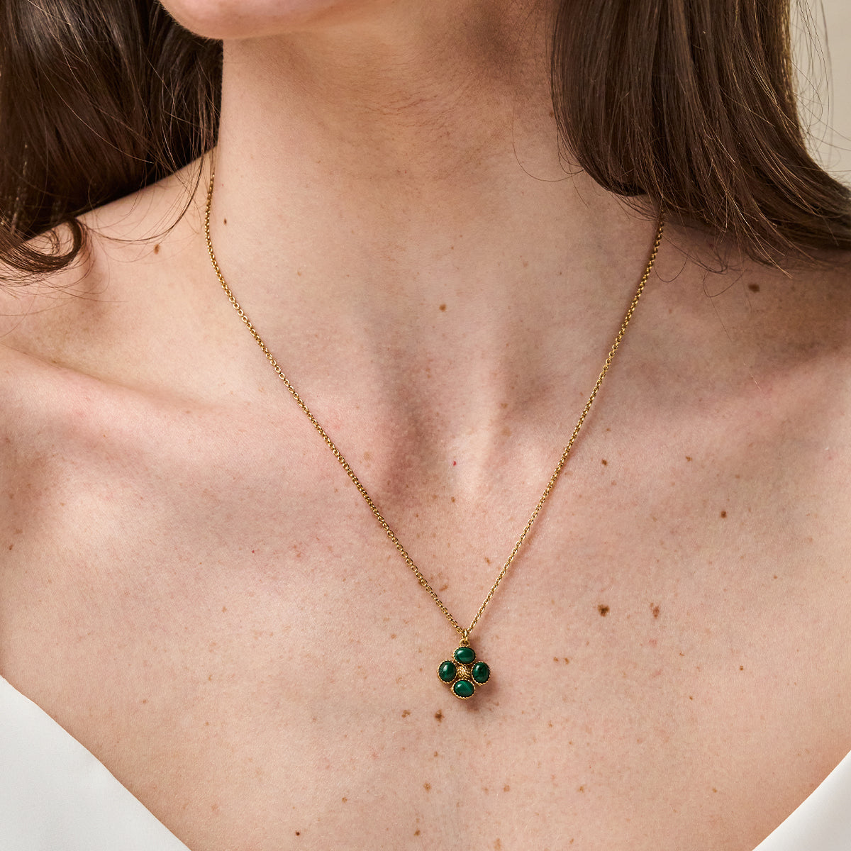 Berry Clover Double Sided Charm Necklace. 16+2 - Malachite - Image 3