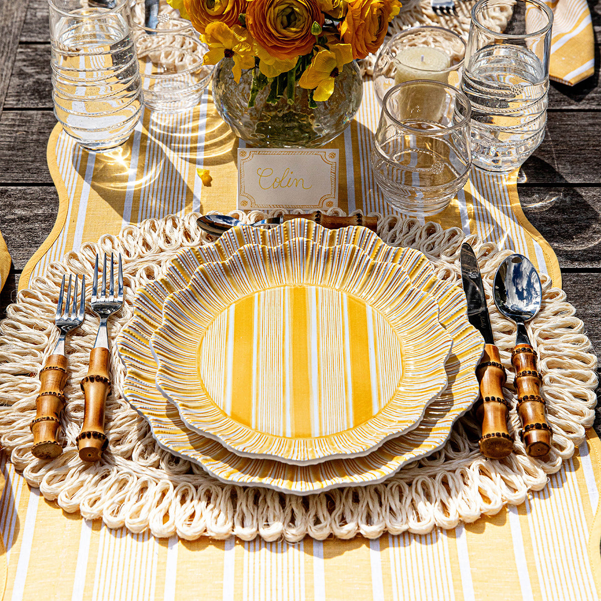 Cabana Stripe Melamine Dessert/Salad Plate Set/4 - Sunshine - Image 4