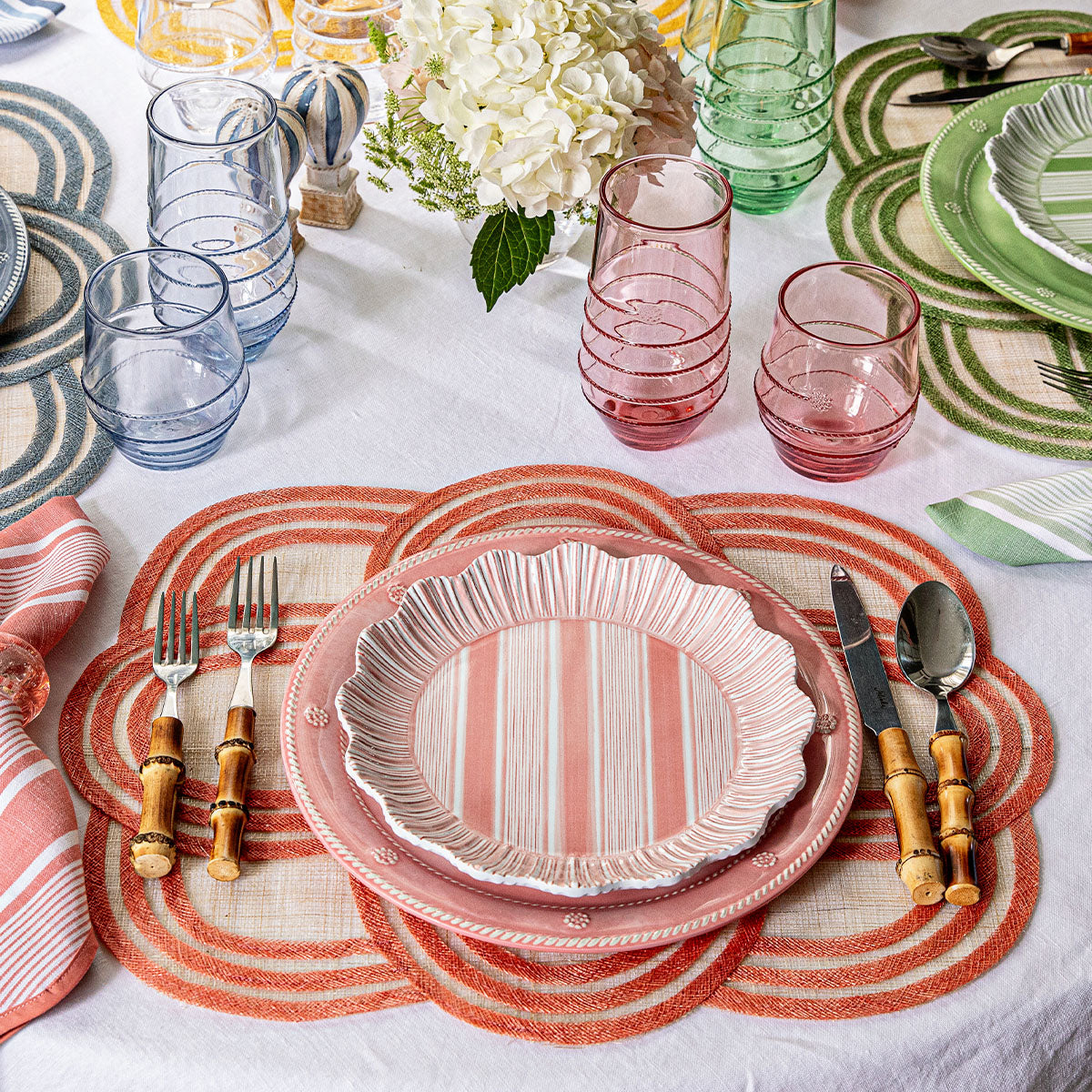 Cabana Stripe Melamine Dessert/Salad Plate Set/4 - Coral - Image 5