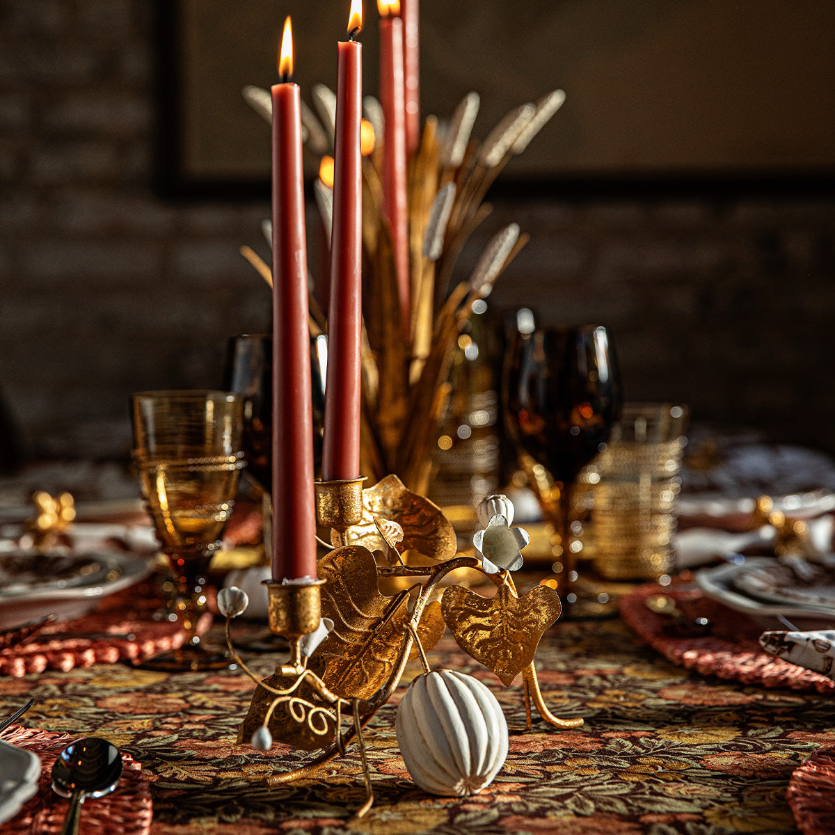Forest Walk Pumpkin & Vine Double Candlestick Holder - Gold - Image 5