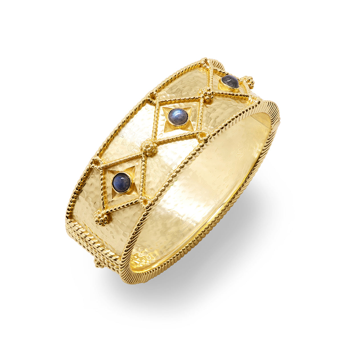Victoria Hinged Bangle - Gold/Blue Labradorite - Image 3