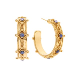 Victoria Hoop Earrings - Gold/Blue Labradorite