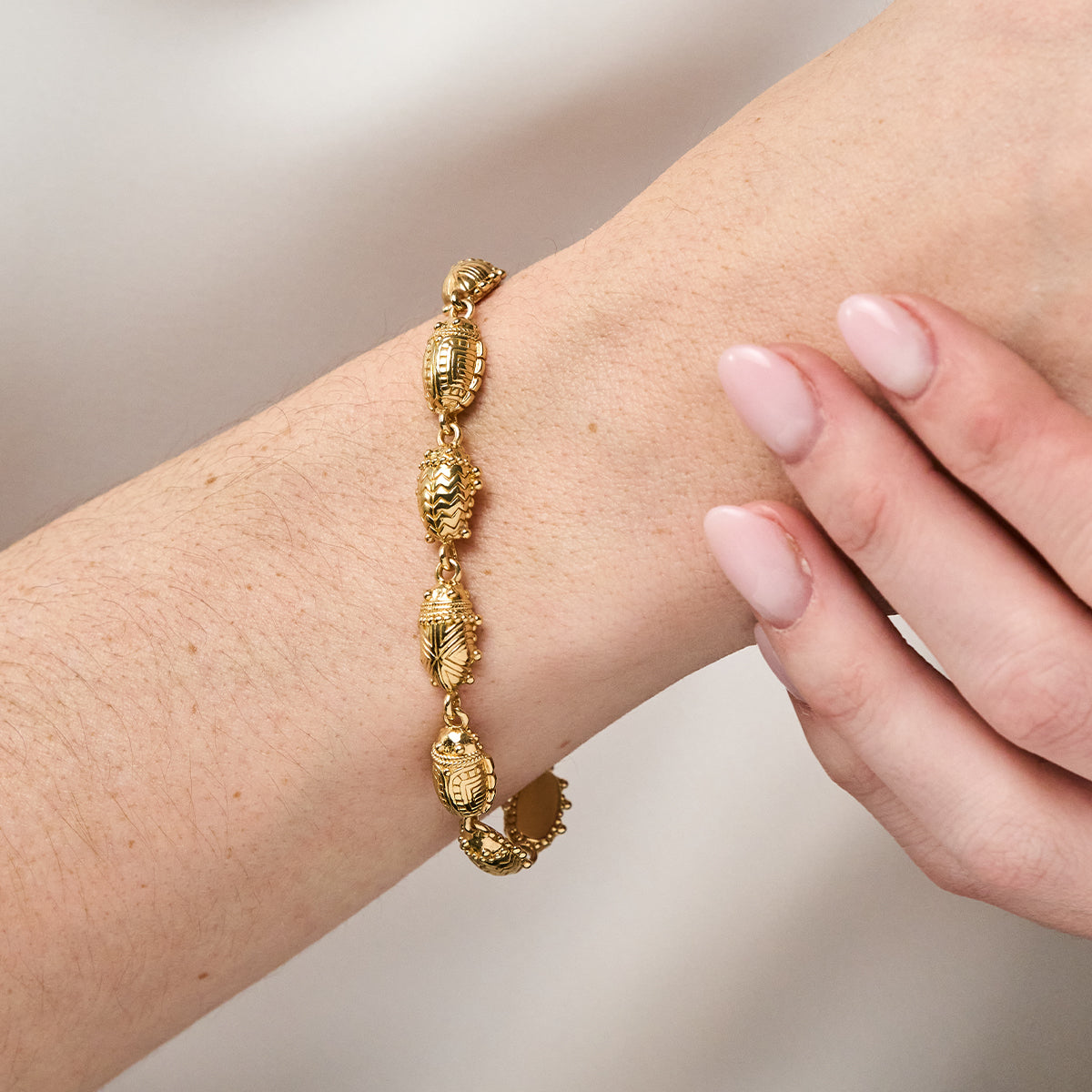 Scarab Petite Linear Link Bracelet. 6+1 - Gold - Image 2