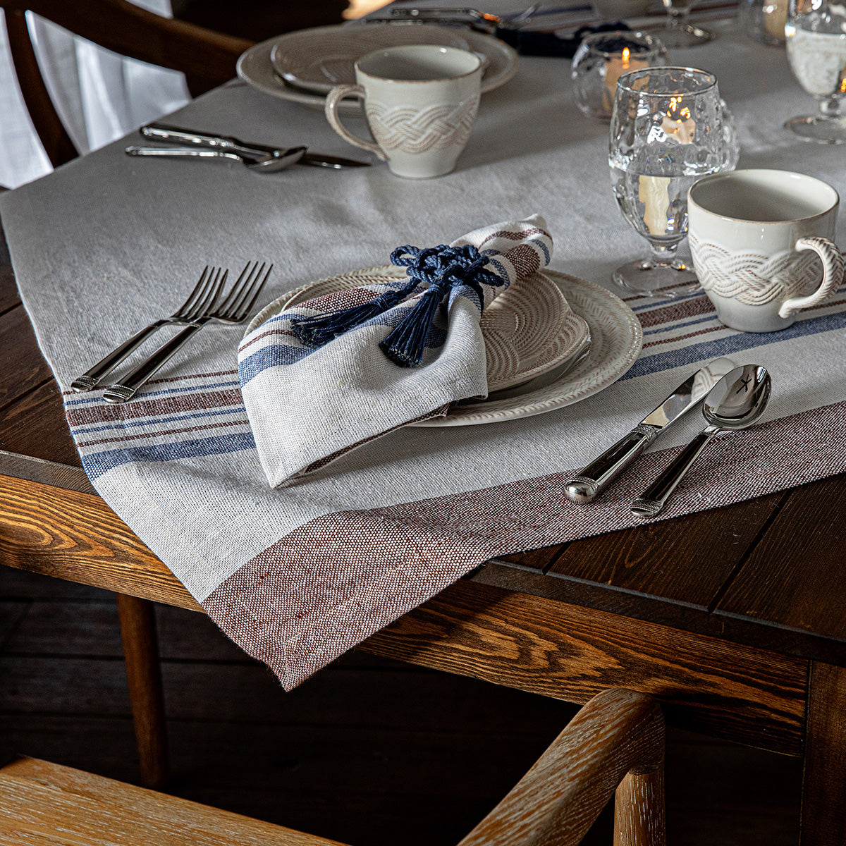 Danish Stripe 52 Table Square - Taupe - Image 3