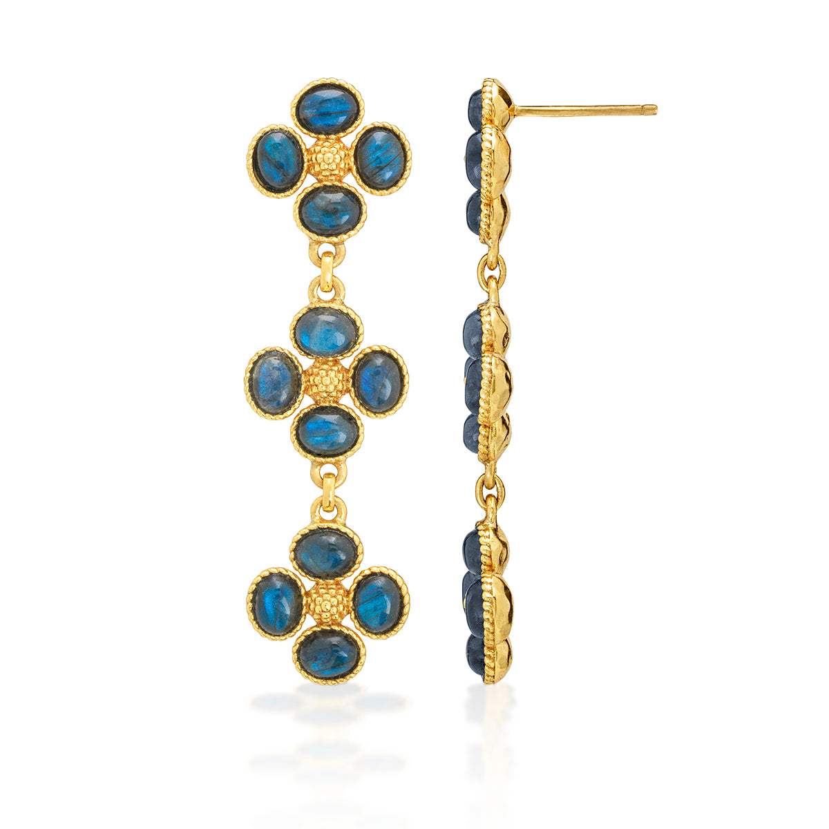 Berry Clover Linear Earrings - Blue Labradorite - Image 3