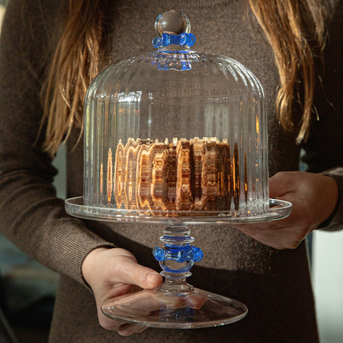 Nell Ruffle Petite Cake Dome & Stand Set - Chambray - Image 6