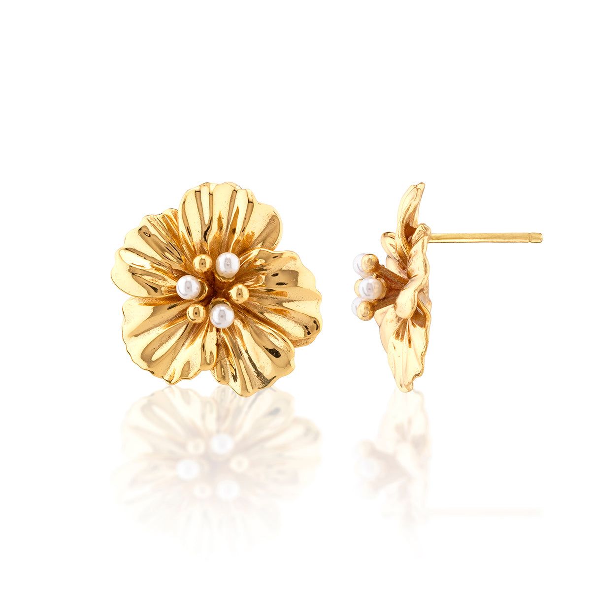 Meadow Walk Nasturtium Stud Earrings - Pearl White - Image 3