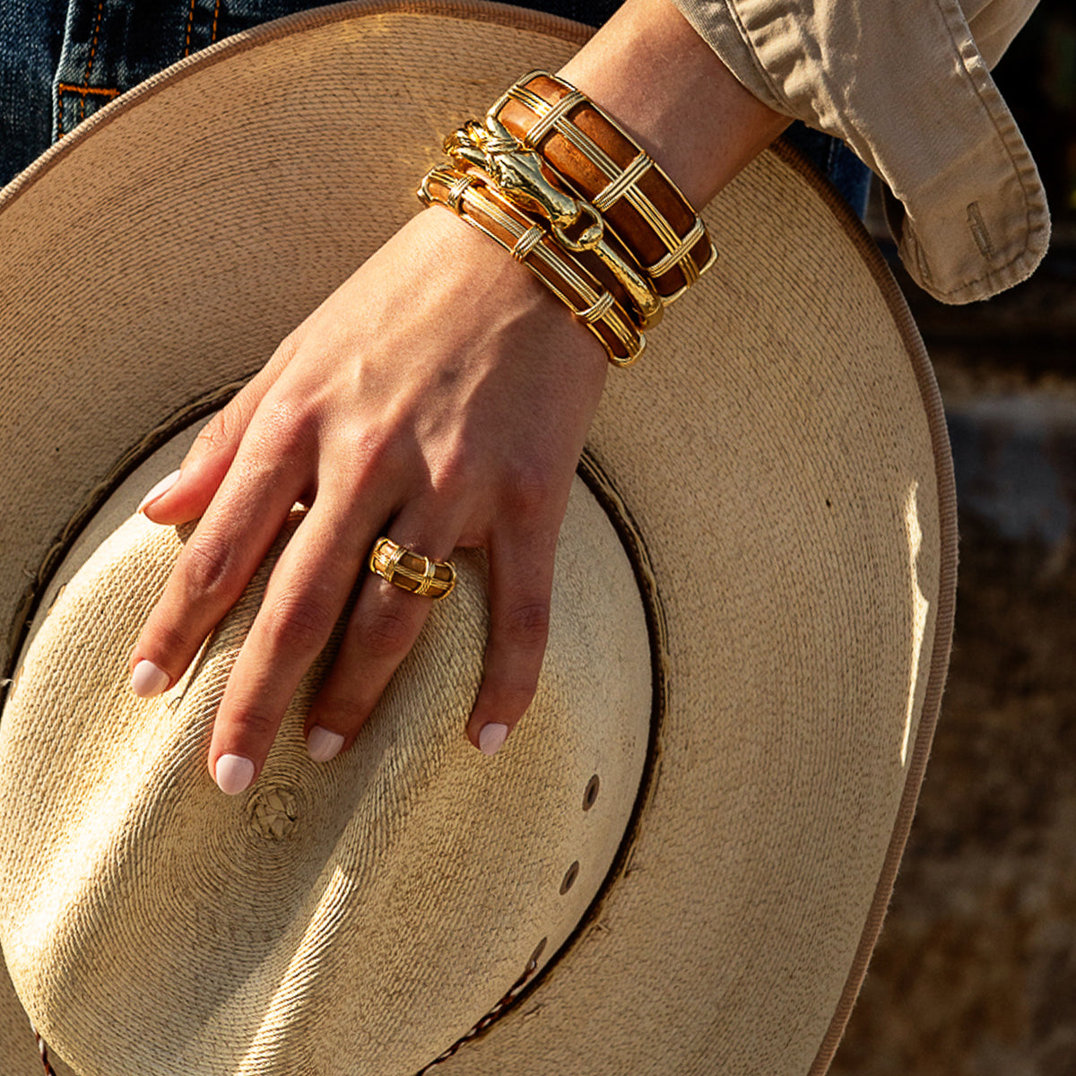 Gaia Petite Hinged Bangle. S/M - Teak - Image 5