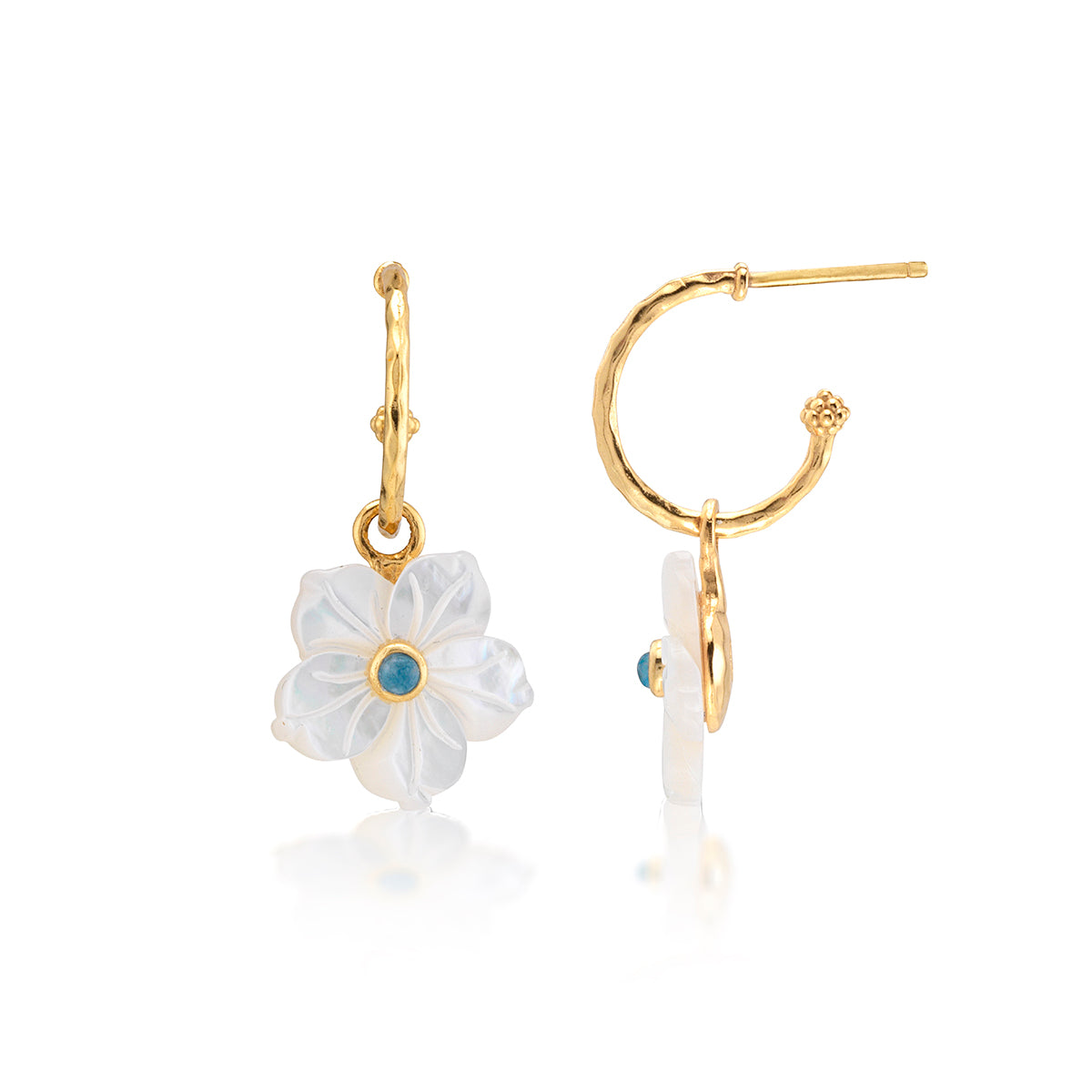 Mermaid Garden Hoop Earrings with Flower Charm - MOP - Image 4