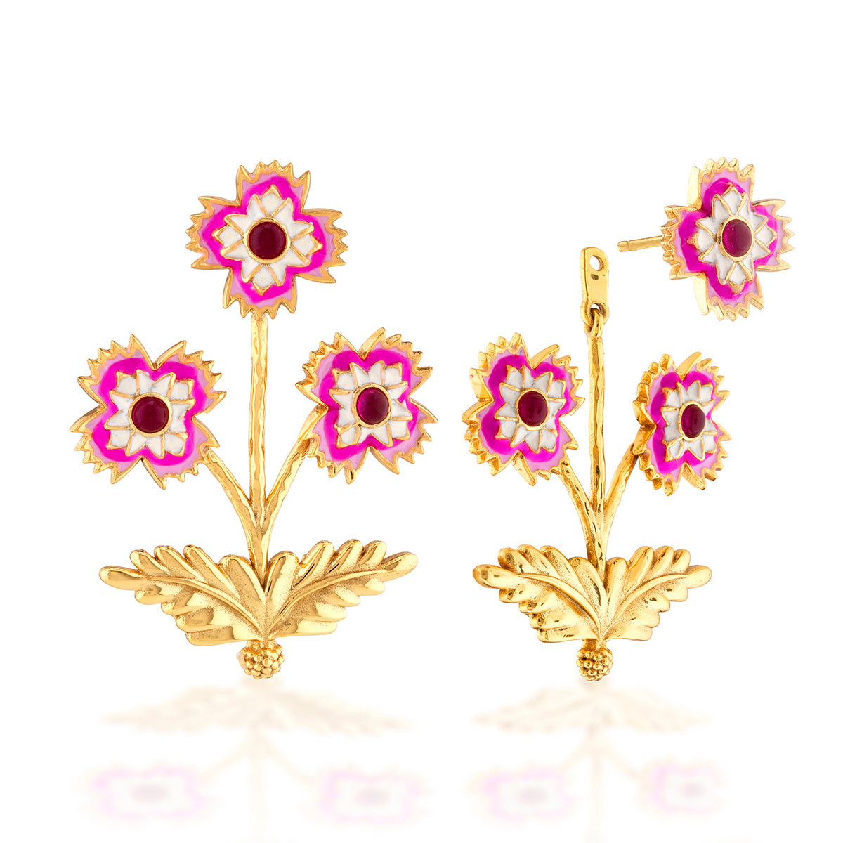 Dianthus Convertible Bouquet Post Earrings - Pink - Image 2