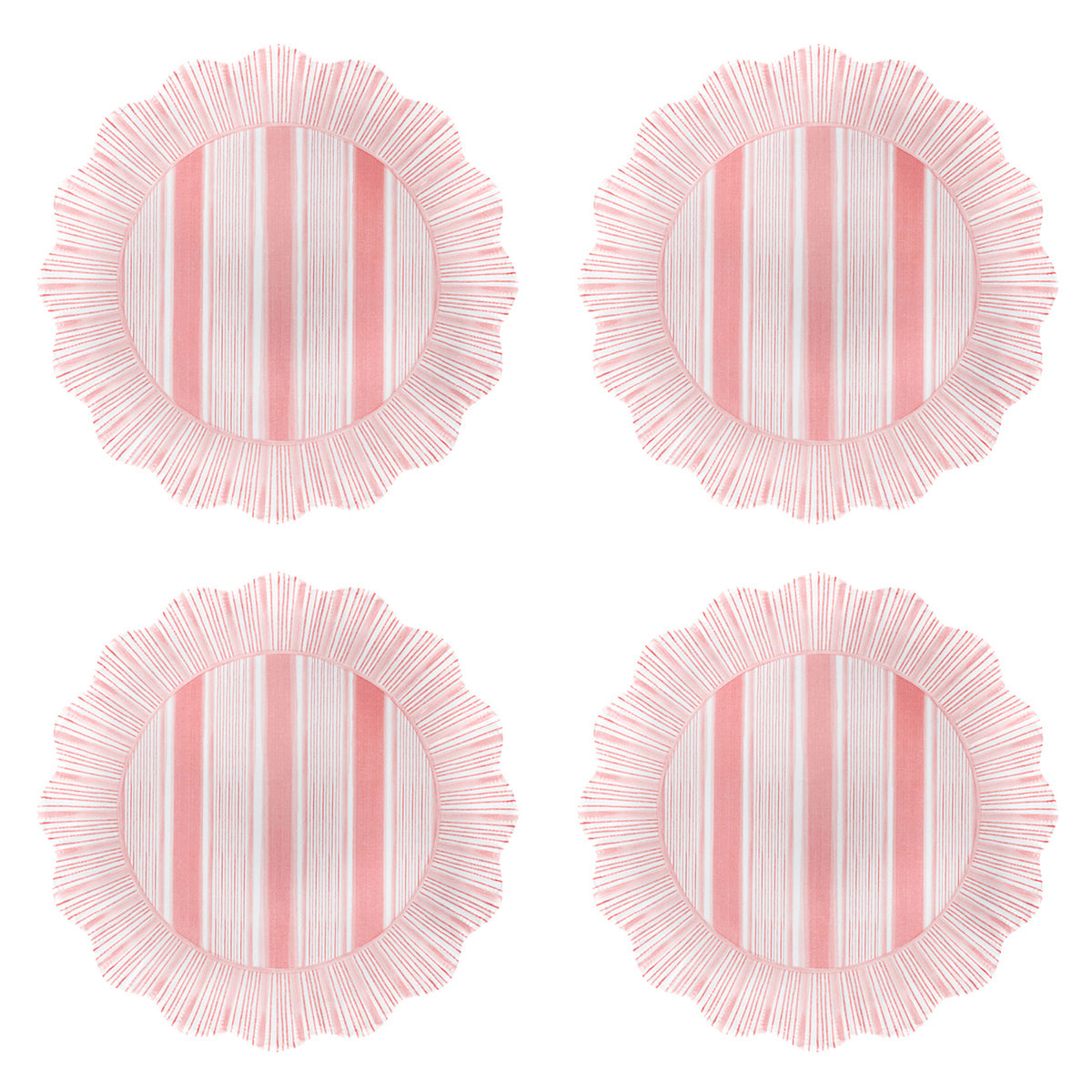 Cabana Stripe Melamine Dessert/Salad Plate Set/4 - Coral