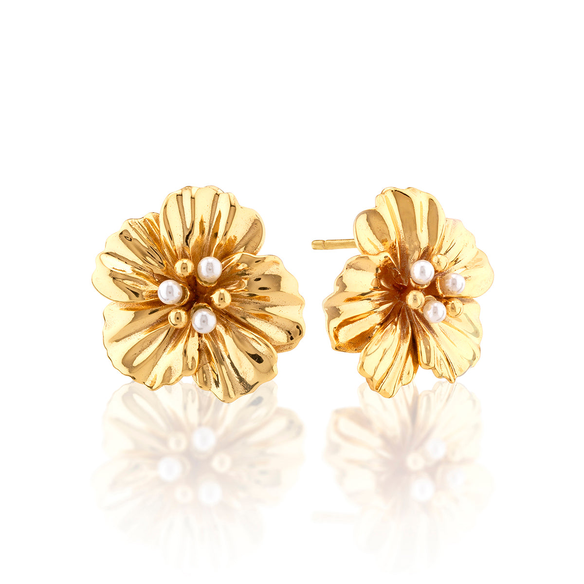 Meadow Walk Nasturtium Stud Earrings - Pearl White