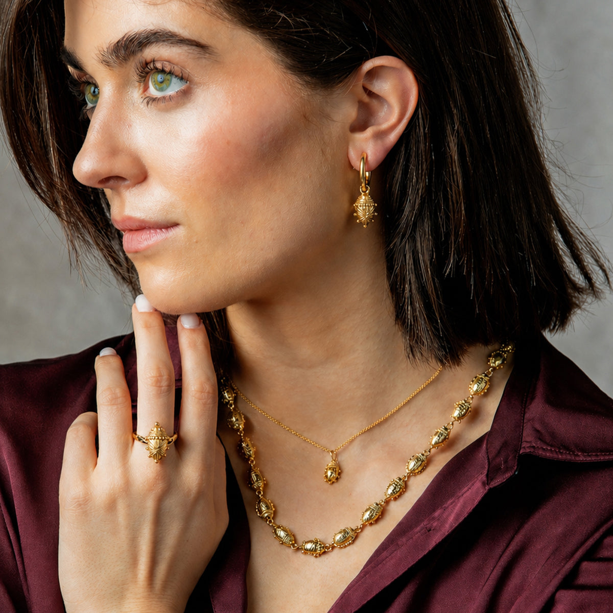 Scarab Huggie Charm Earrings - Gold - Image 5