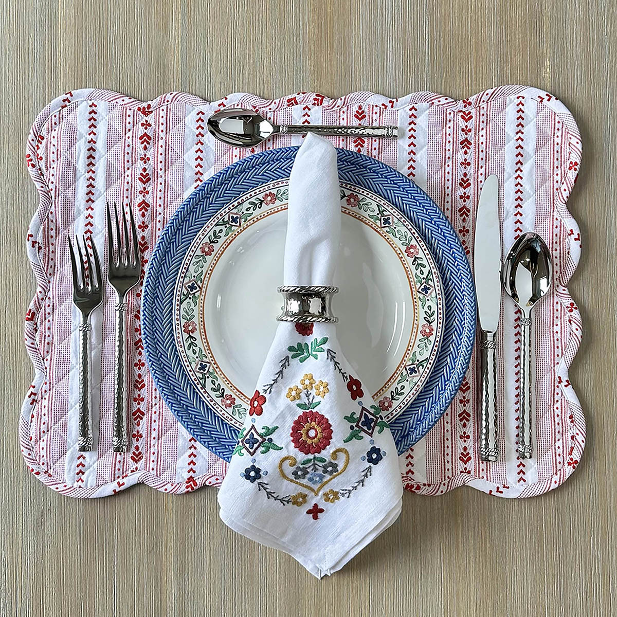 Villa Stripe Quilted Placemat - Red - Image 2