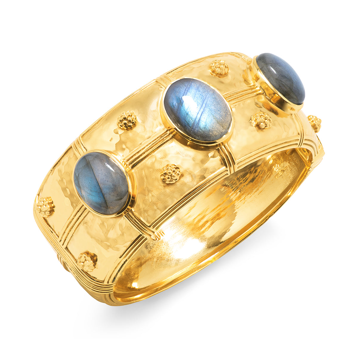 Cleopatra Grande Hinged Bangle - Gold/Blue Labradorite - Image 3