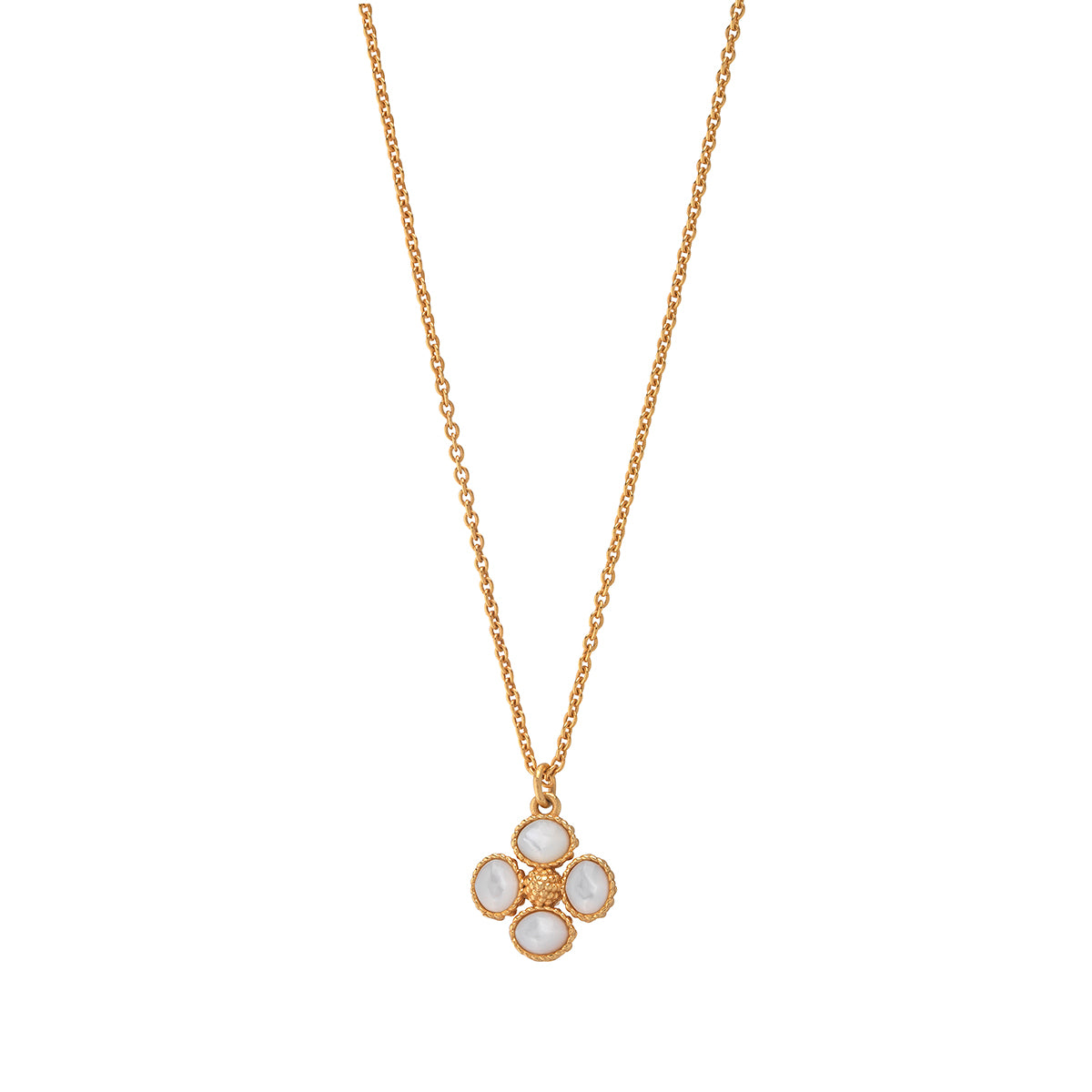 Berry Clover Double Sided Charm Necklace. 16+2 - Pearl White