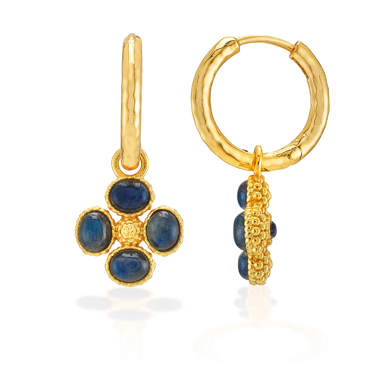 Berry Clover Hoop Earrings with Double Sided Charm - Blue Labradorite - Image 4