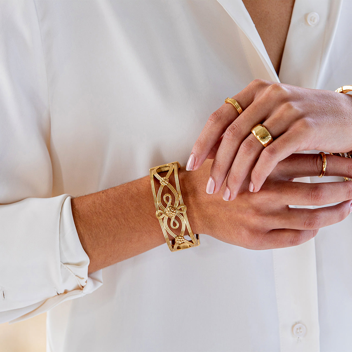 Monique Hinged Bangle - Gold - Image 4