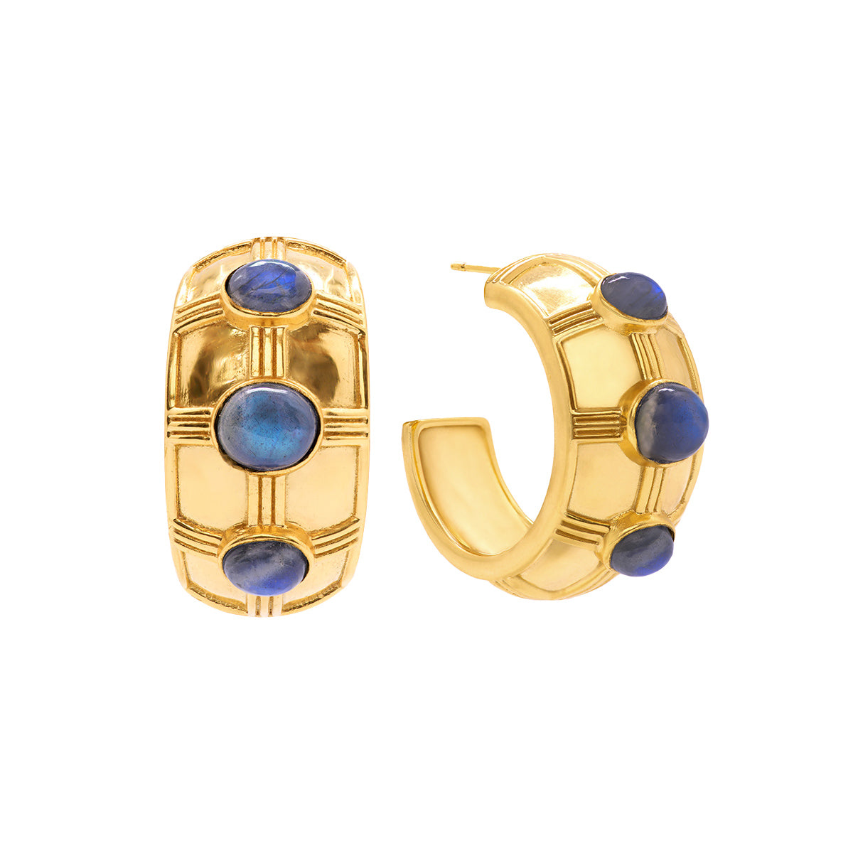 Cleopatra Bold Hoop Earrings - Blue Labradorite