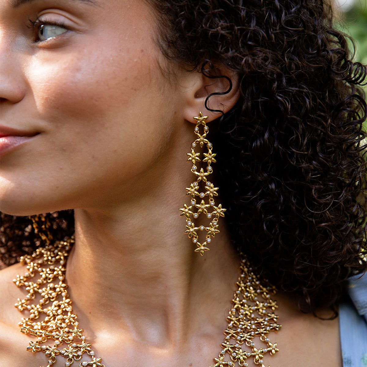 Jasmine Cascade Earrings - Pearl White - Image 4