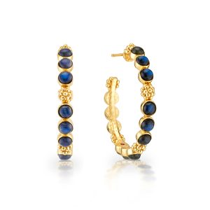 Berry Gem Medium Hoop Earrings - Blue Labradorite